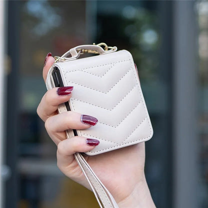 For Samsung Galaxy Z Flip6 5G  /  Z Flip5 5G Leather Case Wave Pattern Phone Back Cover with Shoulder Strap