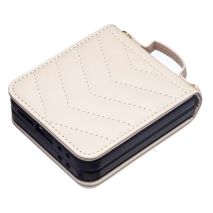 For Samsung Galaxy Z Flip6 5G  /  Z Flip5 5G Leather Case Wave Pattern Phone Back Cover with Shoulder Strap
