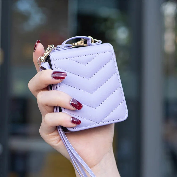 For Samsung Galaxy Z Flip6 5G  /  Z Flip5 5G Leather Case Wave Pattern Phone Back Cover with Shoulder Strap