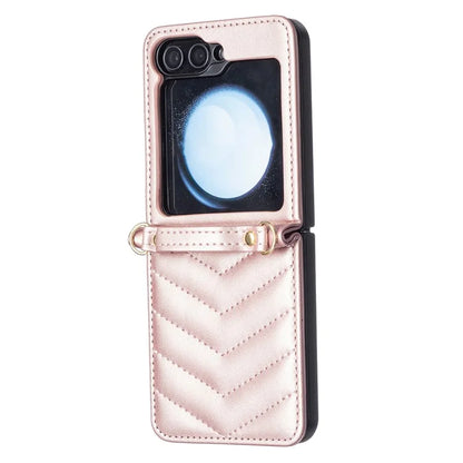 For Samsung Galaxy Z Flip6 5G  /  Z Flip5 5G Leather Case Wave Pattern Phone Back Cover with Shoulder Strap
