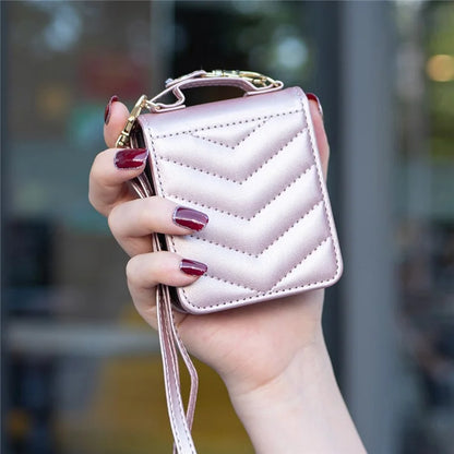 For Samsung Galaxy Z Flip6 5G  /  Z Flip5 5G Leather Case Wave Pattern Phone Back Cover with Shoulder Strap