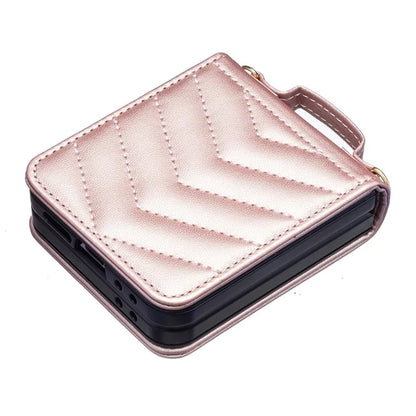 For Samsung Galaxy Z Flip6 5G  /  Z Flip5 5G Leather Case Wave Pattern Phone Back Cover with Shoulder Strap