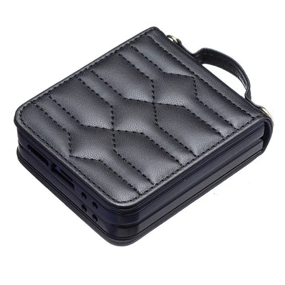 For Samsung Galaxy Z Flip6 5G  /  Z Flip5 5G Leather Case V-Shape Grip Back Cover with Shoulder Strap