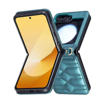 For Samsung Galaxy Z Flip6 5G  /  Z Flip5 5G Leather Case V-Shape Grip Back Cover with Shoulder Strap