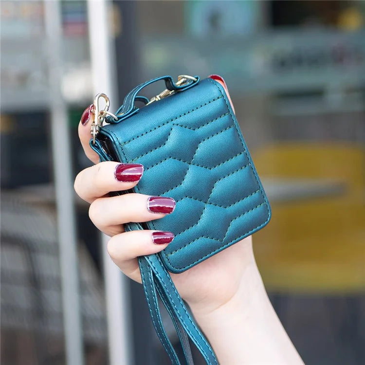 For Samsung Galaxy Z Flip6 5G  /  Z Flip5 5G Leather Case V-Shape Grip Back Cover with Shoulder Strap