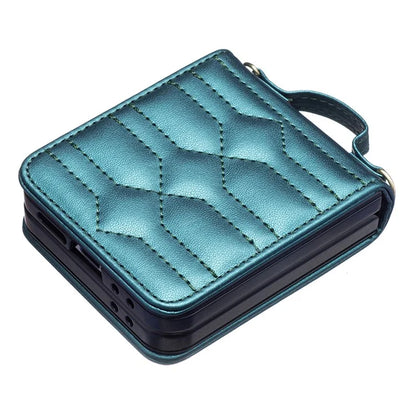 For Samsung Galaxy Z Flip6 5G  /  Z Flip5 5G Leather Case V-Shape Grip Back Cover with Shoulder Strap