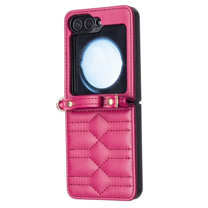For Samsung Galaxy Z Flip6 5G  /  Z Flip5 5G Leather Case V-Shape Grip Back Cover with Shoulder Strap