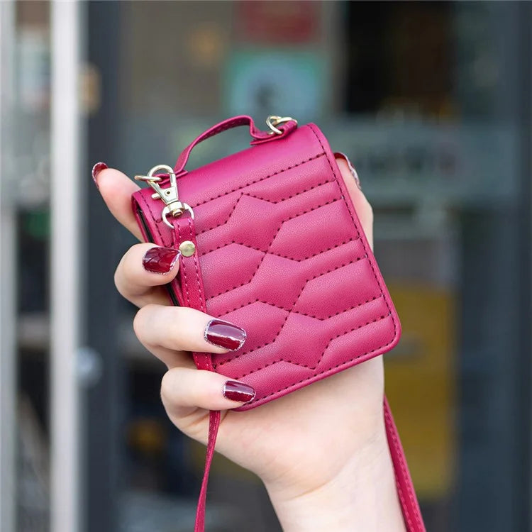 For Samsung Galaxy Z Flip6 5G  /  Z Flip5 5G Leather Case V-Shape Grip Back Cover with Shoulder Strap