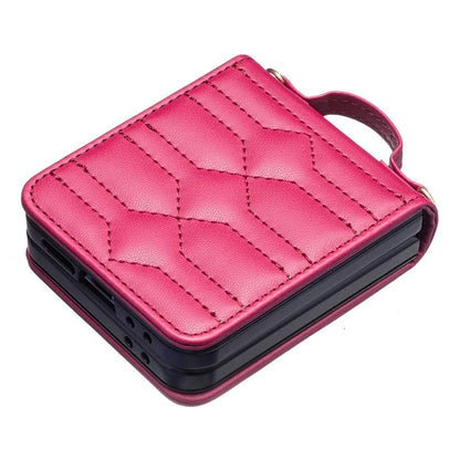 For Samsung Galaxy Z Flip6 5G  /  Z Flip5 5G Leather Case V-Shape Grip Back Cover with Shoulder Strap