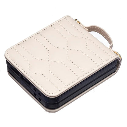 For Samsung Galaxy Z Flip6 5G  /  Z Flip5 5G Leather Case V-Shape Grip Back Cover with Shoulder Strap