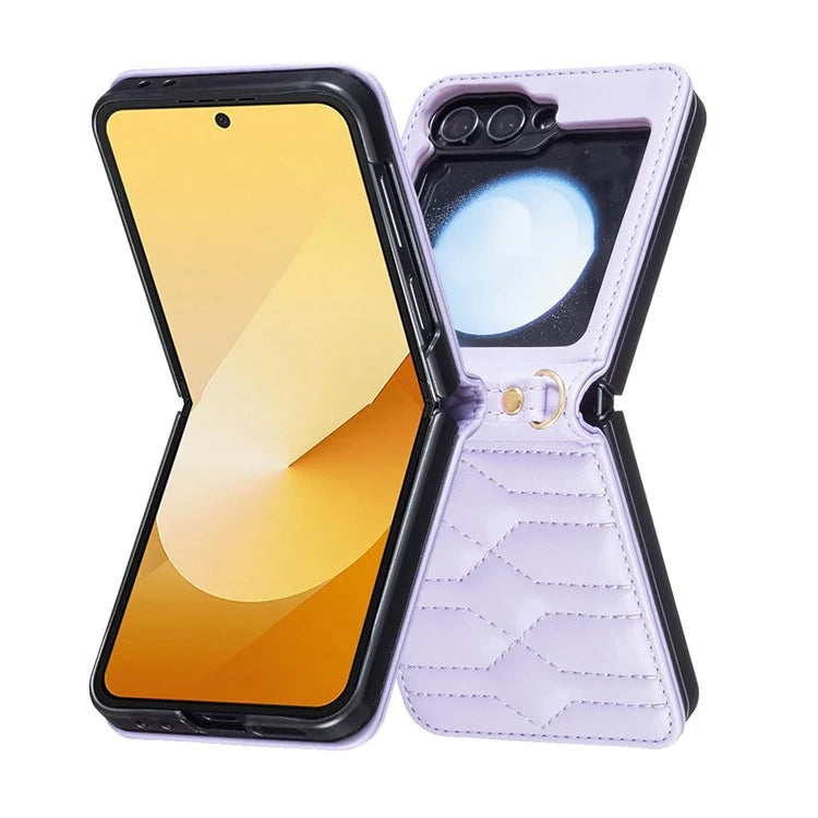 For Samsung Galaxy Z Flip6 5G  /  Z Flip5 5G Leather Case V-Shape Grip Back Cover with Shoulder Strap