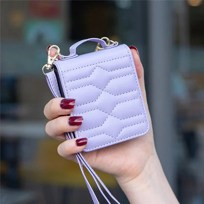 For Samsung Galaxy Z Flip6 5G  /  Z Flip5 5G Leather Case V-Shape Grip Back Cover with Shoulder Strap