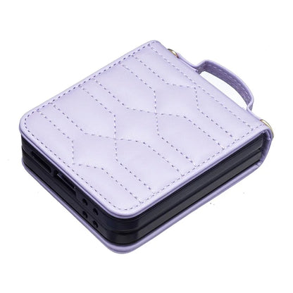 For Samsung Galaxy Z Flip6 5G  /  Z Flip5 5G Leather Case V-Shape Grip Back Cover with Shoulder Strap