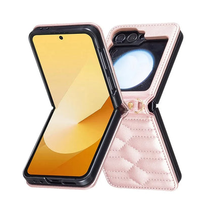For Samsung Galaxy Z Flip6 5G  /  Z Flip5 5G Leather Case V-Shape Grip Back Cover with Shoulder Strap