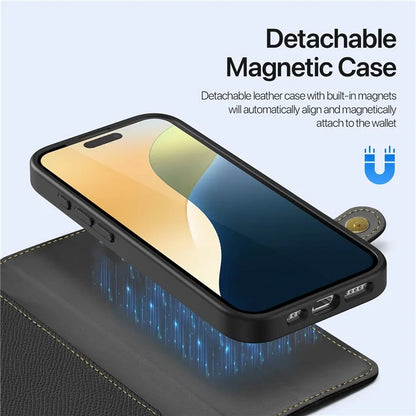 DUX DUCIS Lawa Series for iPhone 16 Plus Case Compatible with MagSafe Detachable Cowhide Leather Wallet Cover