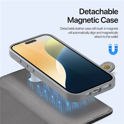 DUX DUCIS Lawa Series for iPhone 16 Plus Case Compatible with MagSafe Detachable Cowhide Leather Wallet Cover