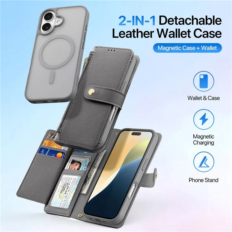 DUX DUCIS Lawa Series for iPhone 16 Plus Case Compatible with MagSafe Detachable Cowhide Leather Wallet Cover