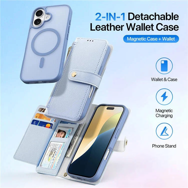 DUX DUCIS Lawa Series for iPhone 16 Plus Case Compatible with MagSafe Detachable Cowhide Leather Wallet Cover