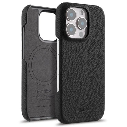 MELKCO For iPhone 16 Pro Max Case Genuine Cow Leather PC Phone Cover Compatible with MagSafe