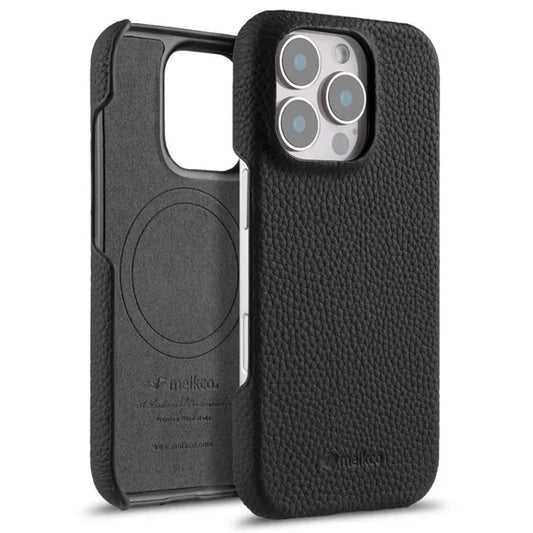 MELKCO For iPhone 16 Pro Max Case Genuine Cow Leather PC Phone Cover Compatible with MagSafe