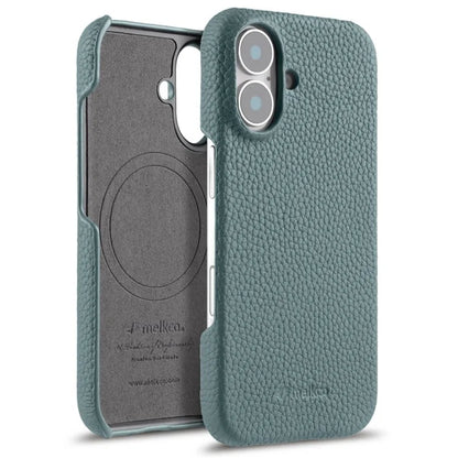 MELKCO For iPhone 16 Case Genuine Cow Leather PC Phone Cover Compatible with MagSafe