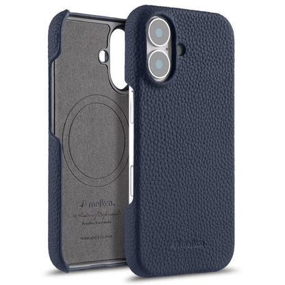 MELKCO For iPhone 16 Case Genuine Cow Leather PC Phone Cover Compatible with MagSafe