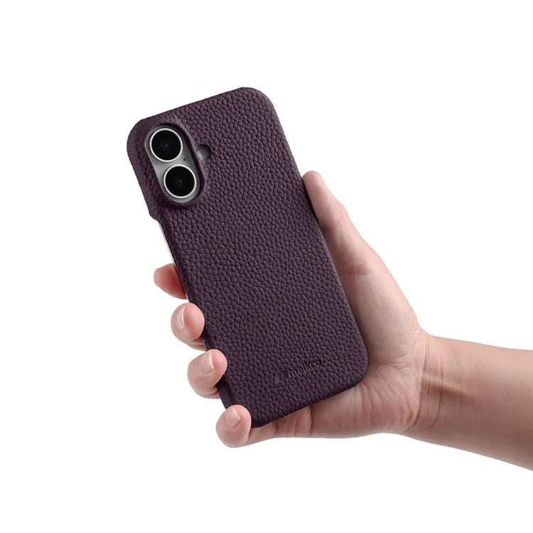 MELKCO For iPhone 16 Case Genuine Cow Leather PC Phone Cover Compatible with MagSafe