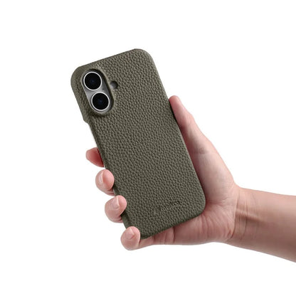 MELKCO For iPhone 16 Case Genuine Cow Leather PC Phone Cover Compatible with MagSafe