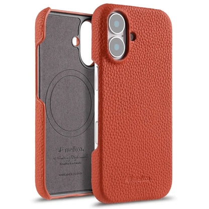 MELKCO For iPhone 16 Case Genuine Cow Leather PC Phone Cover Compatible with MagSafe