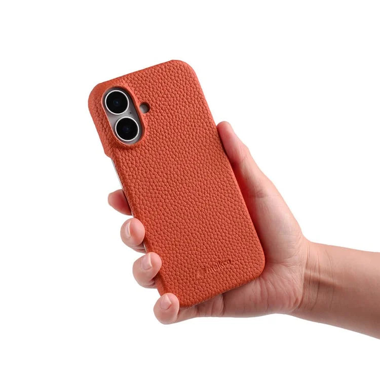 MELKCO For iPhone 16 Case Genuine Cow Leather PC Phone Cover Compatible with MagSafe