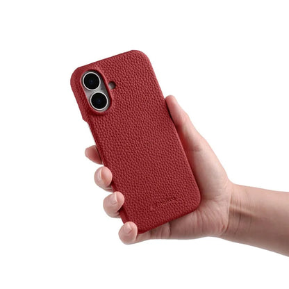 MELKCO For iPhone 16 Case Genuine Cow Leather PC Phone Cover Compatible with MagSafe