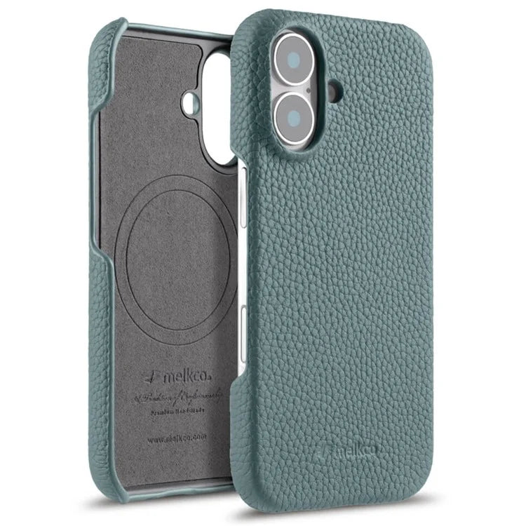 MELKCO For iPhone 16 Plus Case Genuine Cow Leather PC Phone Cover Compatible with MagSafe