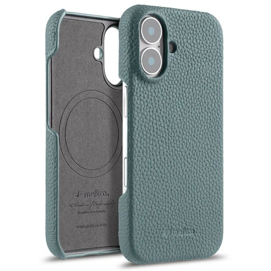 MELKCO For iPhone 16 Plus Case Genuine Cow Leather PC Phone Cover Compatible with MagSafe