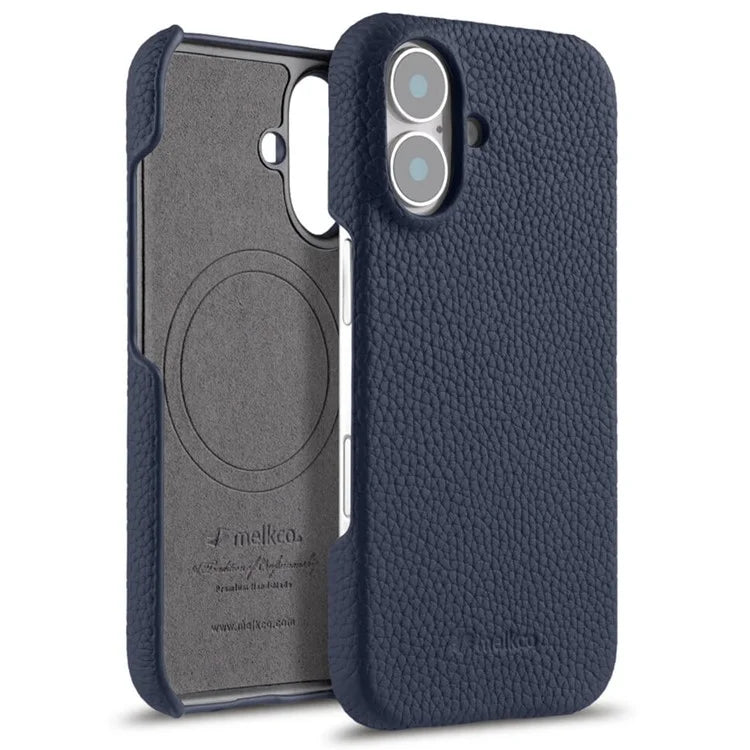 MELKCO For iPhone 16 Plus Case Genuine Cow Leather PC Phone Cover Compatible with MagSafe