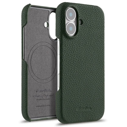 MELKCO For iPhone 16 Plus Case Genuine Cow Leather PC Phone Cover Compatible with MagSafe