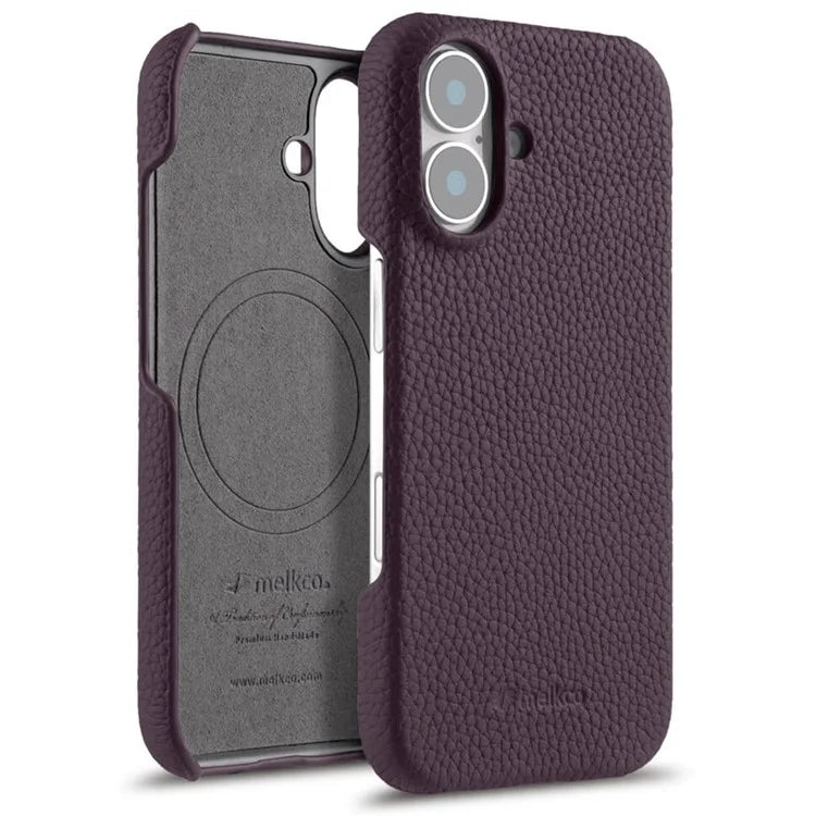 MELKCO For iPhone 16 Plus Case Genuine Cow Leather PC Phone Cover Compatible with MagSafe