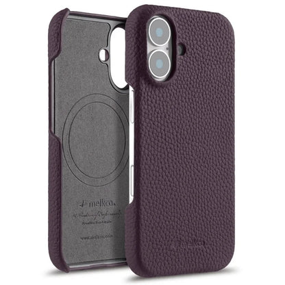 MELKCO For iPhone 16 Plus Case Genuine Cow Leather PC Phone Cover Compatible with MagSafe