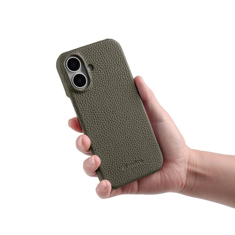 MELKCO For iPhone 16 Plus Case Genuine Cow Leather PC Phone Cover Compatible with MagSafe
