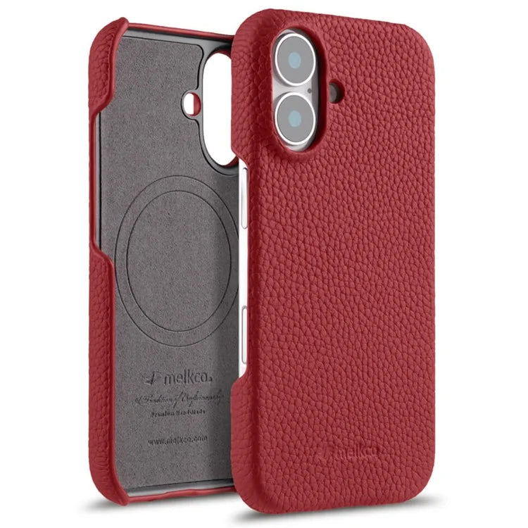 MELKCO For iPhone 16 Plus Case Genuine Cow Leather PC Phone Cover Compatible with MagSafe