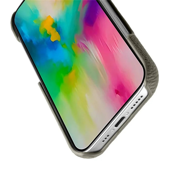 MELKCO For iPhone 16 Pro Case Genuine Cow Leather PC Phone Cover Compatible with MagSafe