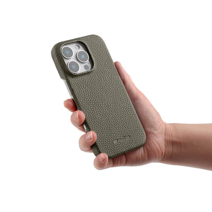 MELKCO For iPhone 16 Pro Case Genuine Cow Leather PC Phone Cover Compatible with MagSafe