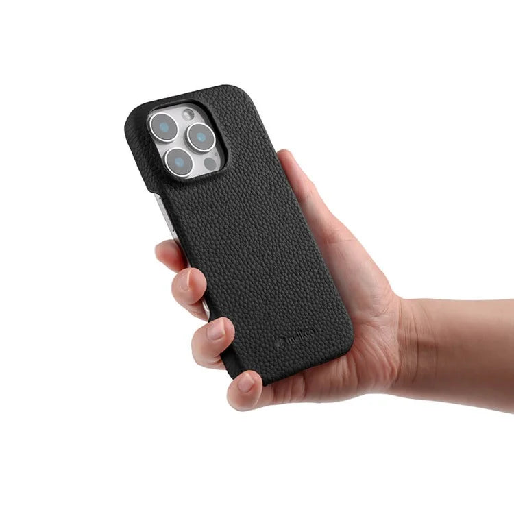 MELKCO For iPhone 16 Pro Case Genuine Cow Leather PC Phone Cover Compatible with MagSafe