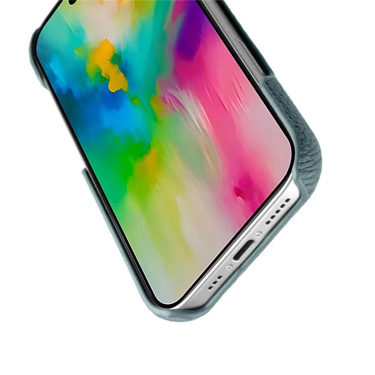 MELKCO For iPhone 16 Pro Case Genuine Cow Leather PC Phone Cover Compatible with MagSafe