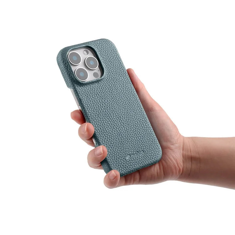 MELKCO For iPhone 16 Pro Case Genuine Cow Leather PC Phone Cover Compatible with MagSafe