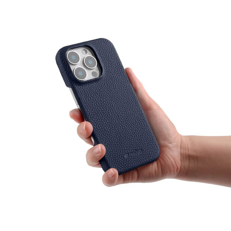 MELKCO For iPhone 16 Pro Case Genuine Cow Leather PC Phone Cover Compatible with MagSafe