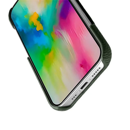 MELKCO For iPhone 16 Pro Case Genuine Cow Leather PC Phone Cover Compatible with MagSafe