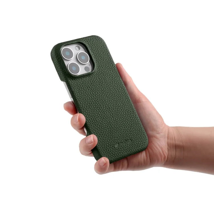 MELKCO For iPhone 16 Pro Case Genuine Cow Leather PC Phone Cover Compatible with MagSafe