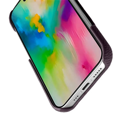 MELKCO For iPhone 16 Pro Case Genuine Cow Leather PC Phone Cover Compatible with MagSafe