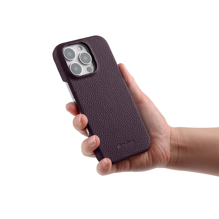 MELKCO For iPhone 16 Pro Case Genuine Cow Leather PC Phone Cover Compatible with MagSafe