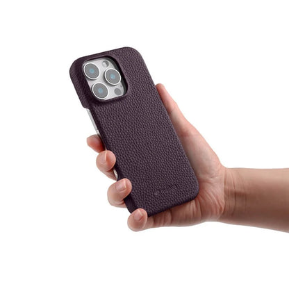 MELKCO For iPhone 16 Pro Case Genuine Cow Leather PC Phone Cover Compatible with MagSafe